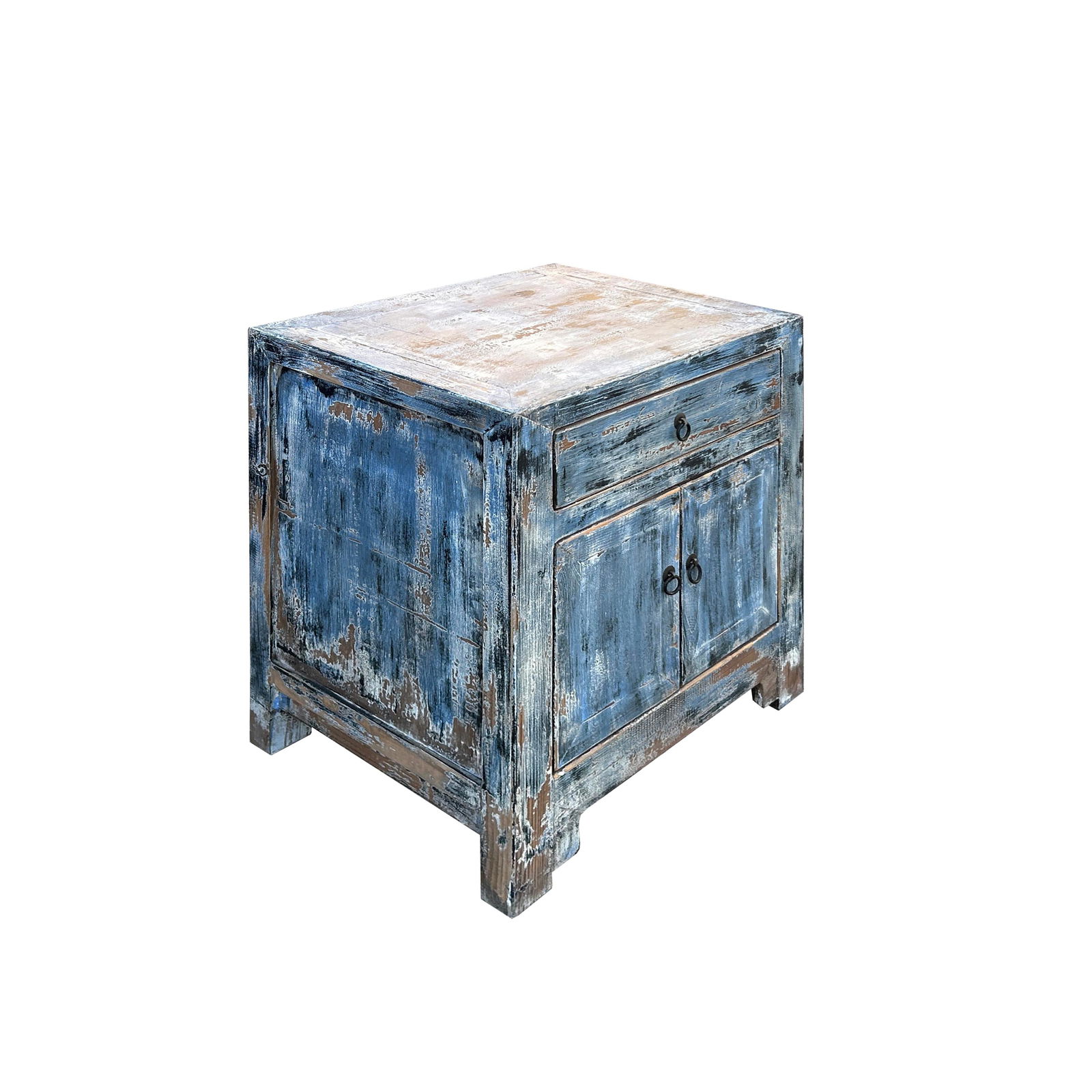 Distressed Ink Light Blue Mix Color Small End Table Nightstand Cabinet - 5