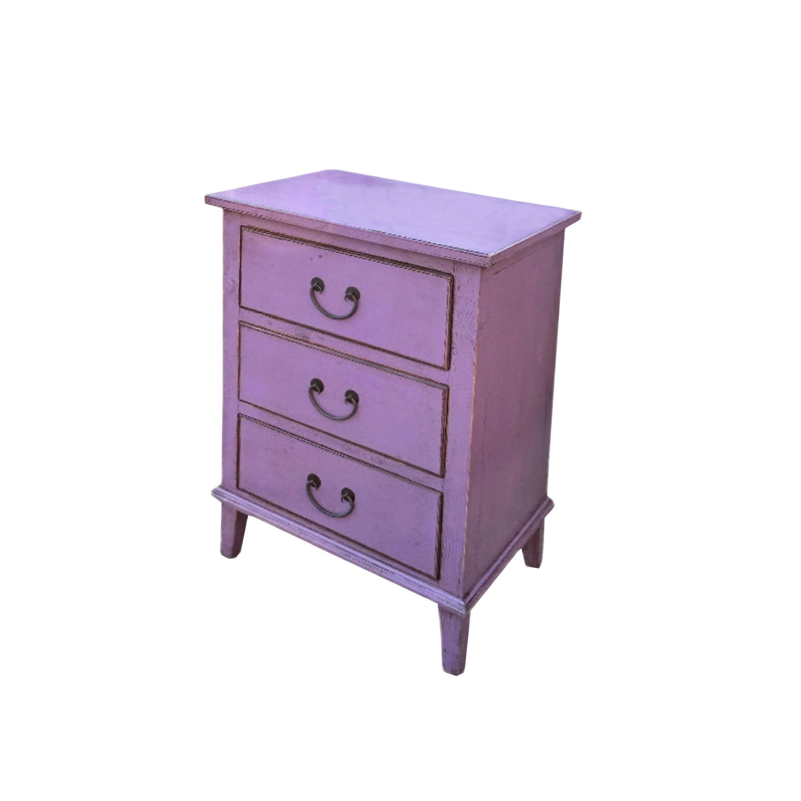 Distressed Lavender Purple 3 Drawers Flare Legs End Table Nightstand - 3