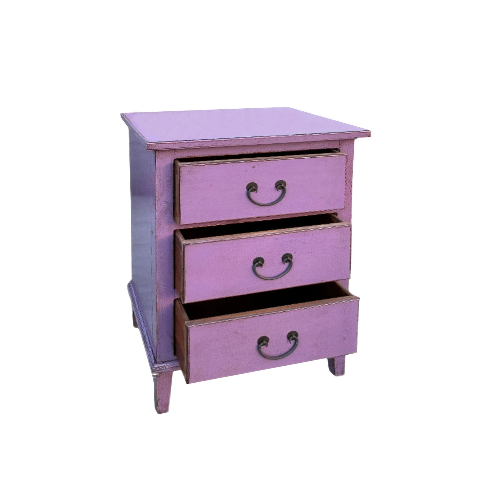 Distressed Lavender Purple 3 Drawers Flare Legs End Table Nightstand - 5