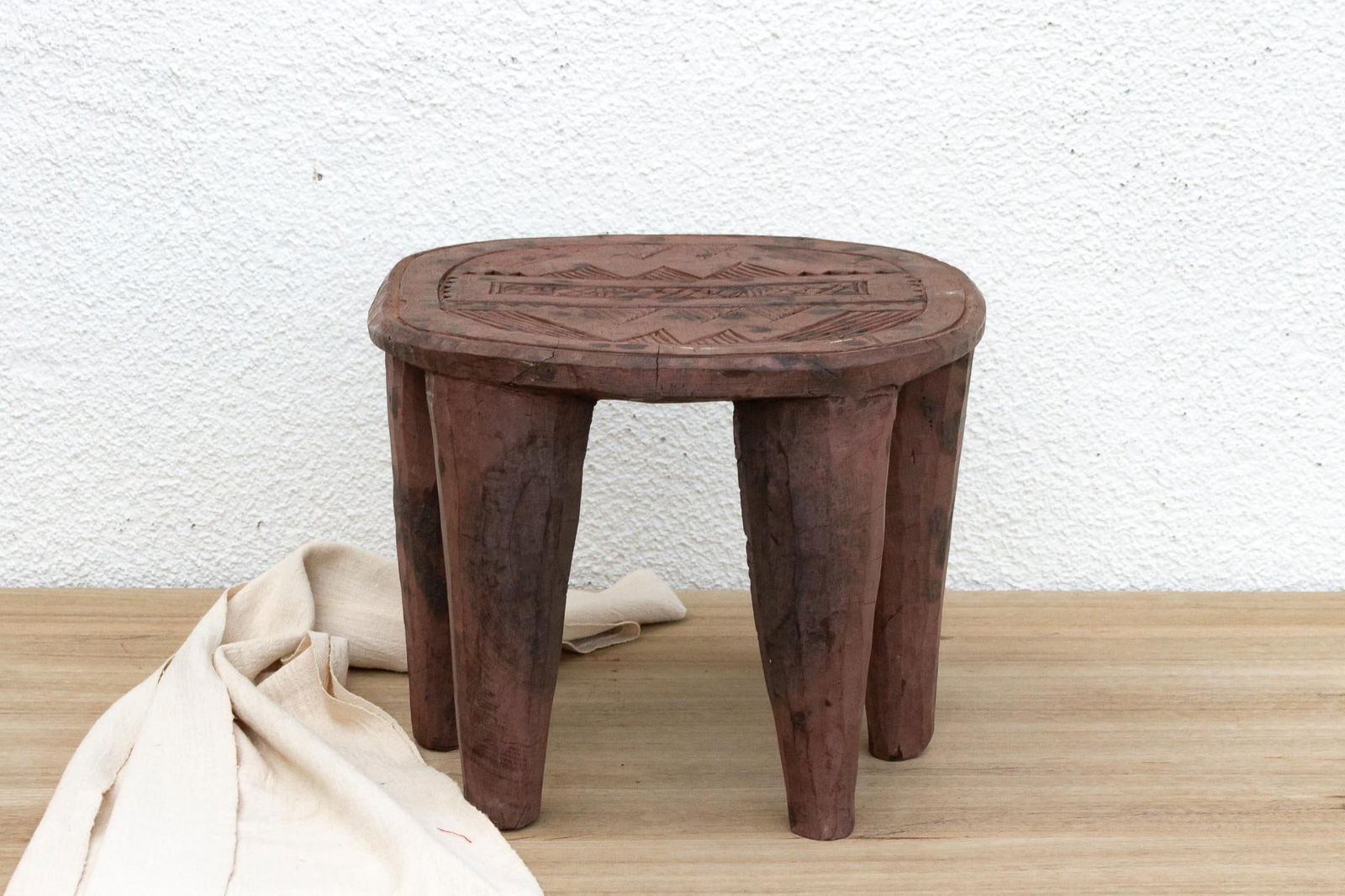 Wood Nupe Stool W/ Black Dots - 2