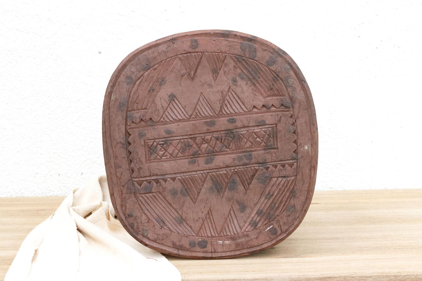 Wood Nupe Stool W/ Black Dots - 3