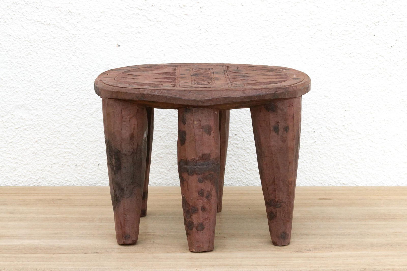 Wood Nupe Stool W/ Black Dots - 4