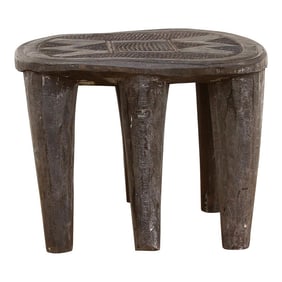 Patinated Dark Wood Carved Nupe Stool