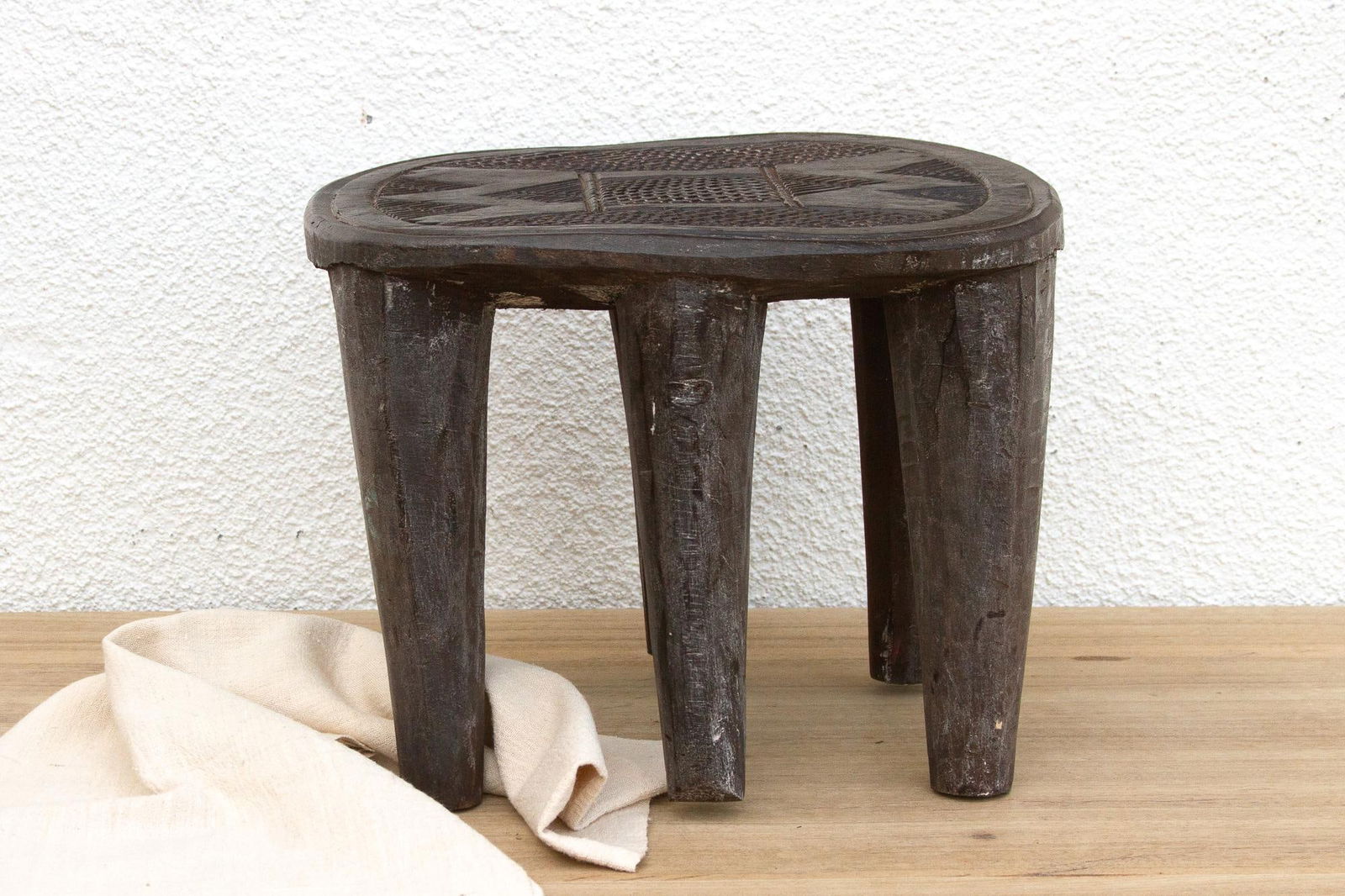 Patinated Dark Wood Carved Nupe Stool - 2