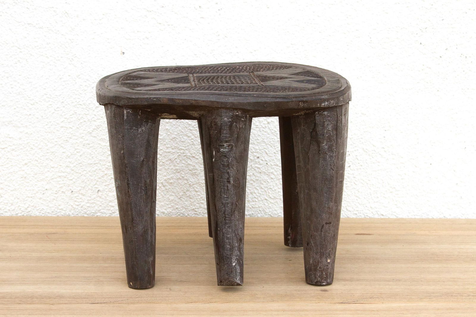 Patinated Dark Wood Carved Nupe Stool - 3