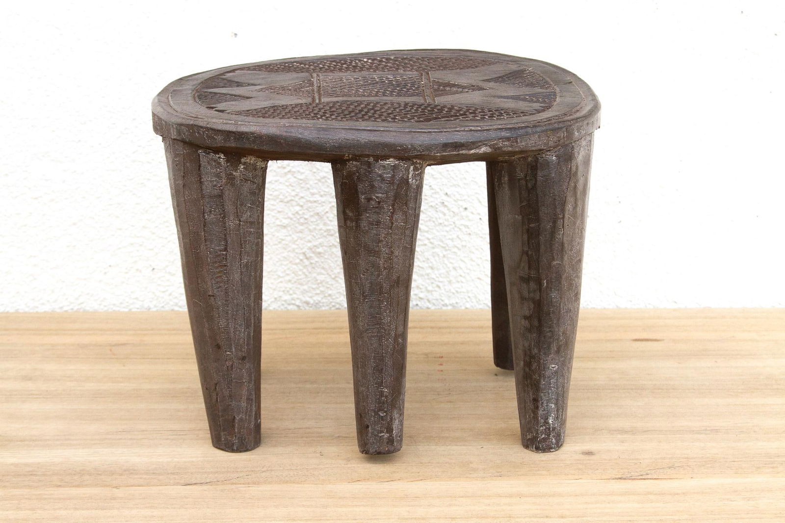 Patinated Dark Wood Carved Nupe Stool - 6