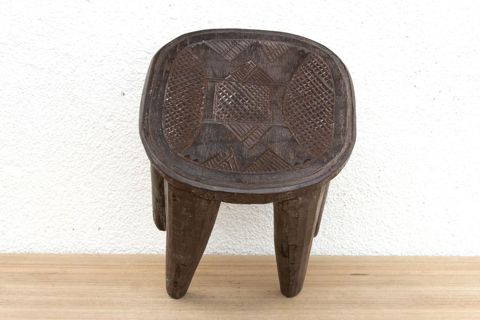 Patinated Dark Wood Carved Nupe Stool - 7