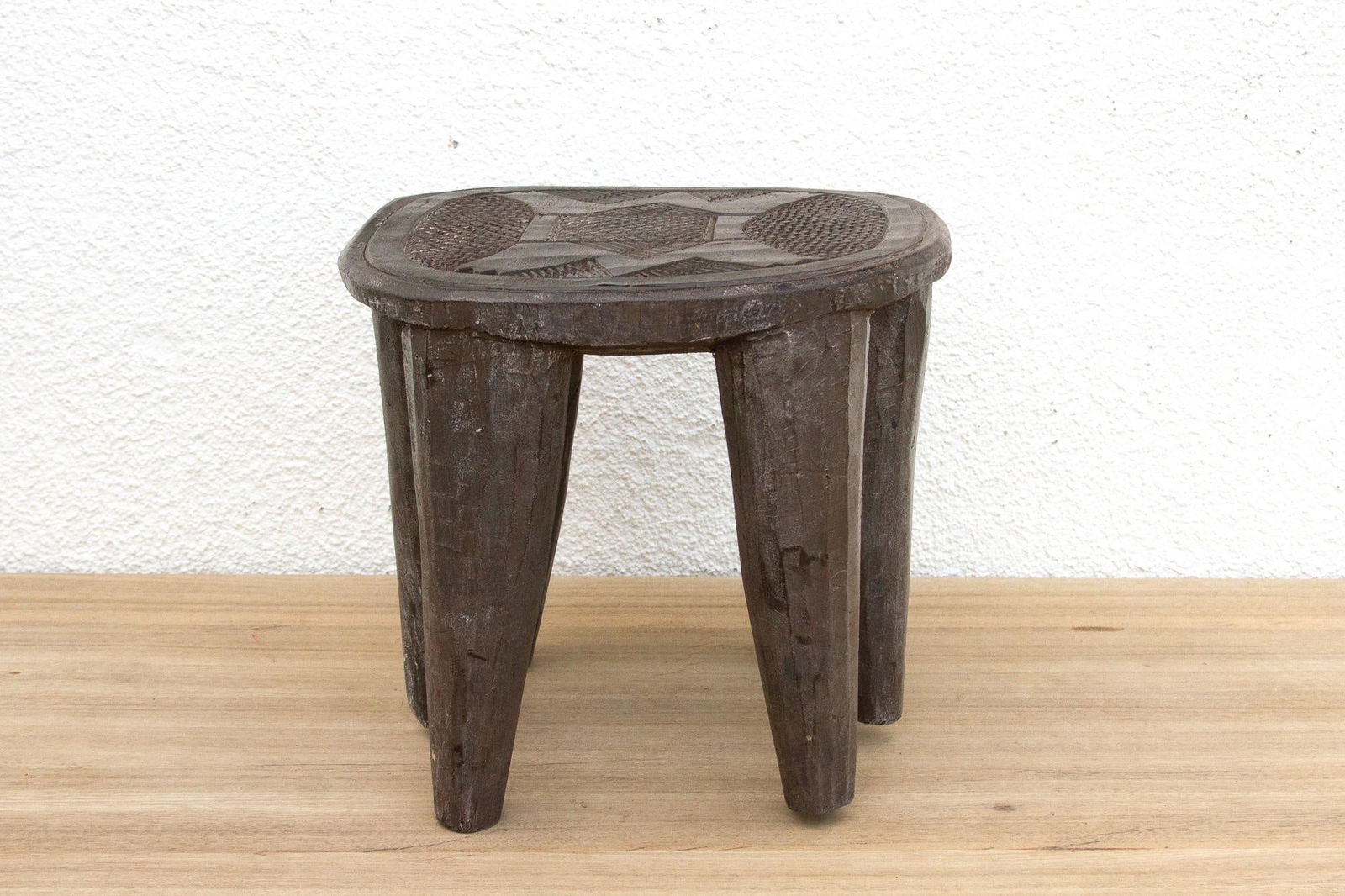Patinated Dark Wood Carved Nupe Stool - 8
