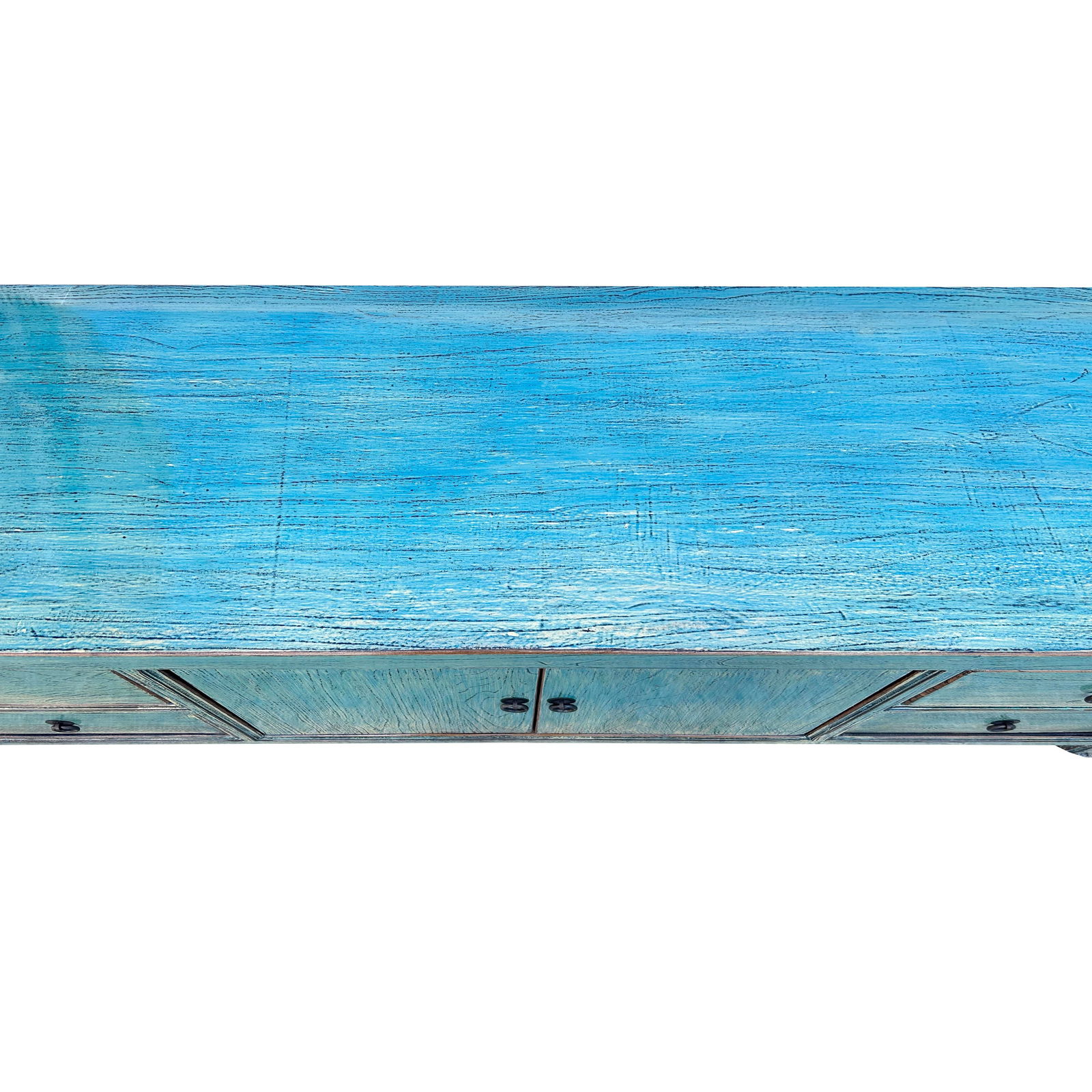 Oriental Distressed Light Turquoise Blue Low Tv Media Console Cabinet - 5