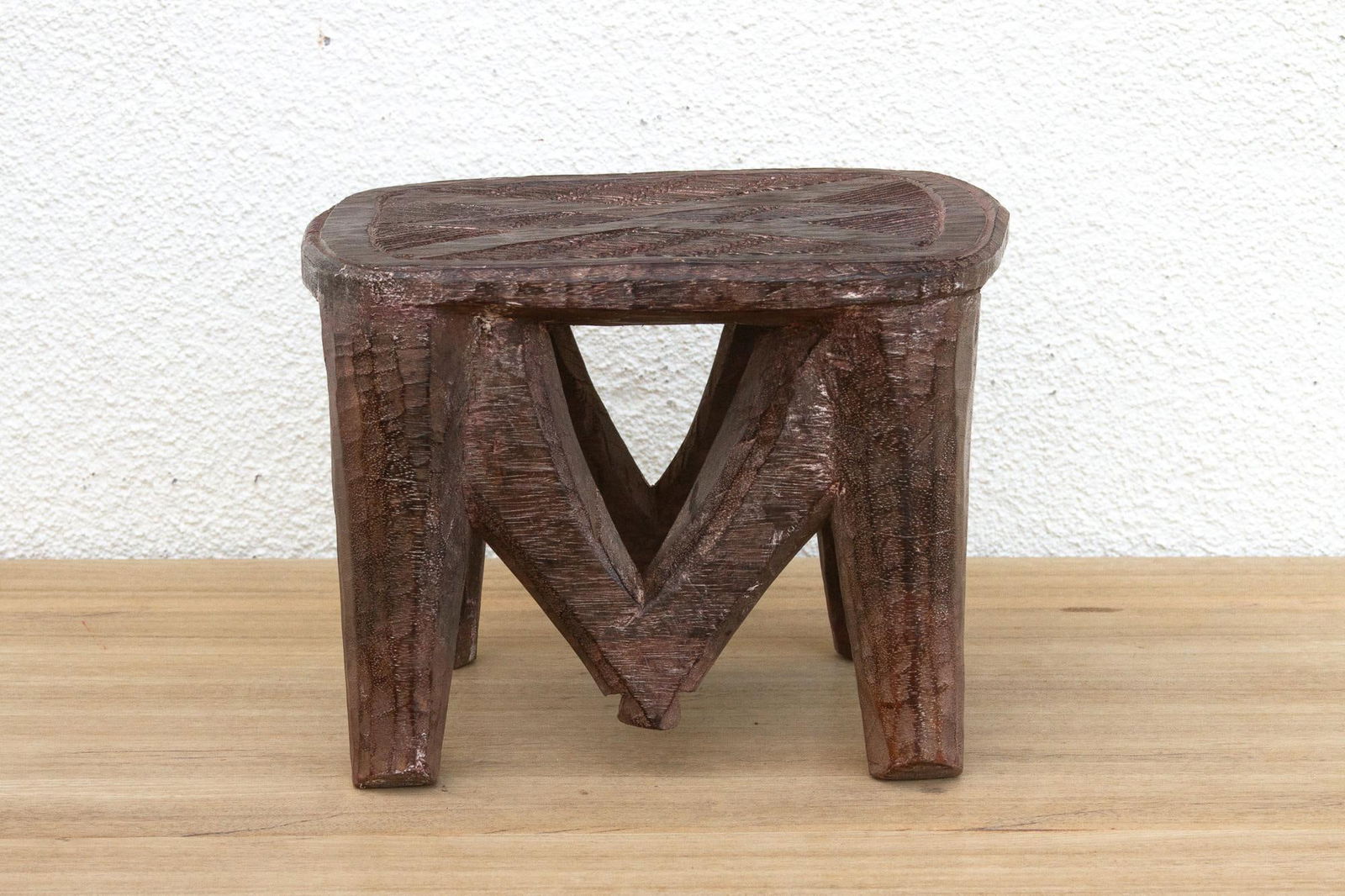 Carved Nupe Stool, Geometric Grace - 3