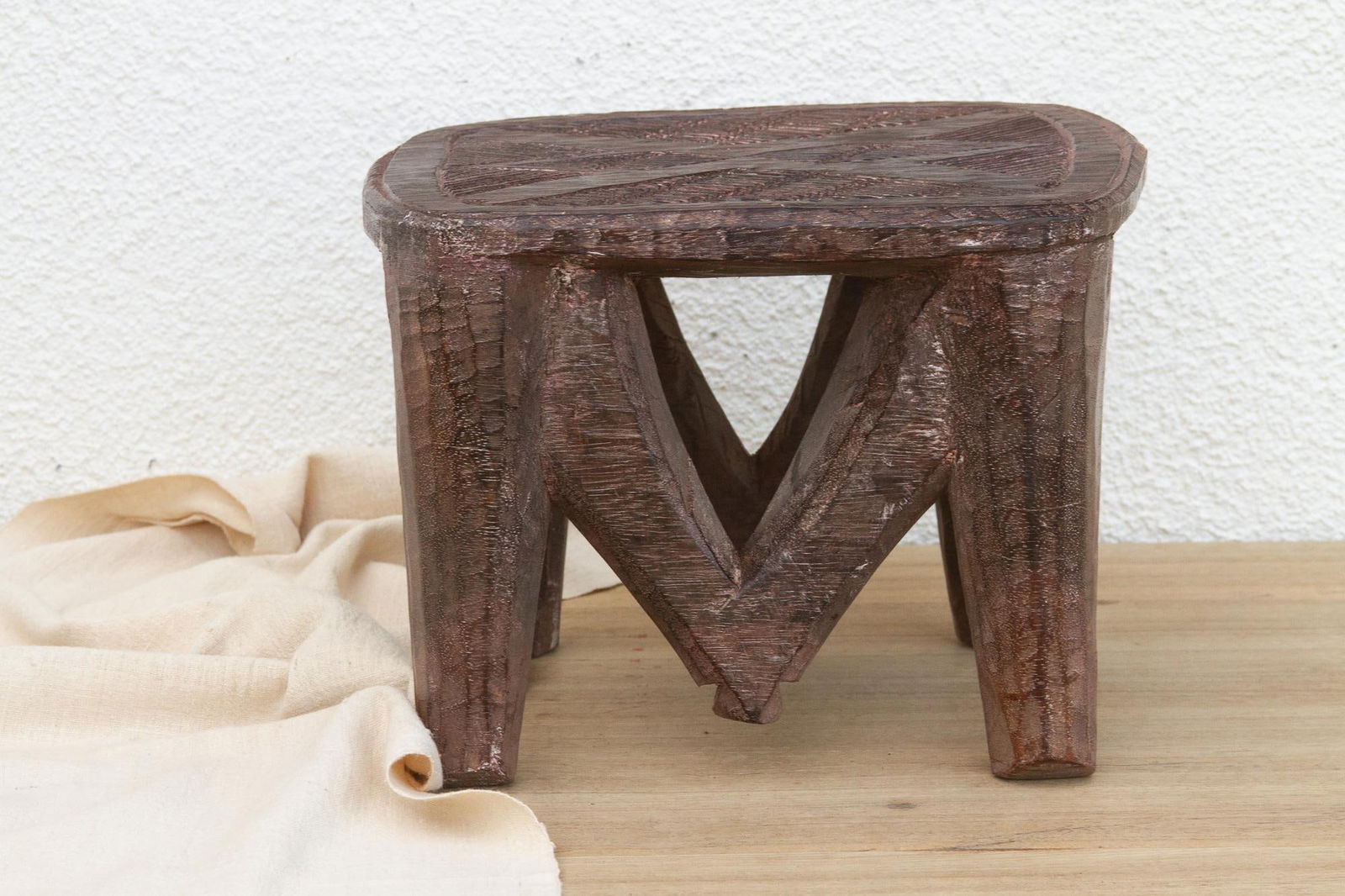 Carved Nupe Stool, Geometric Grace - 7