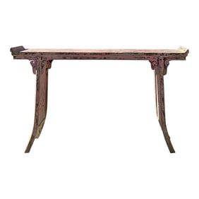 Vintage Chinese Distressed Pink Flare Legs Console Altar Table