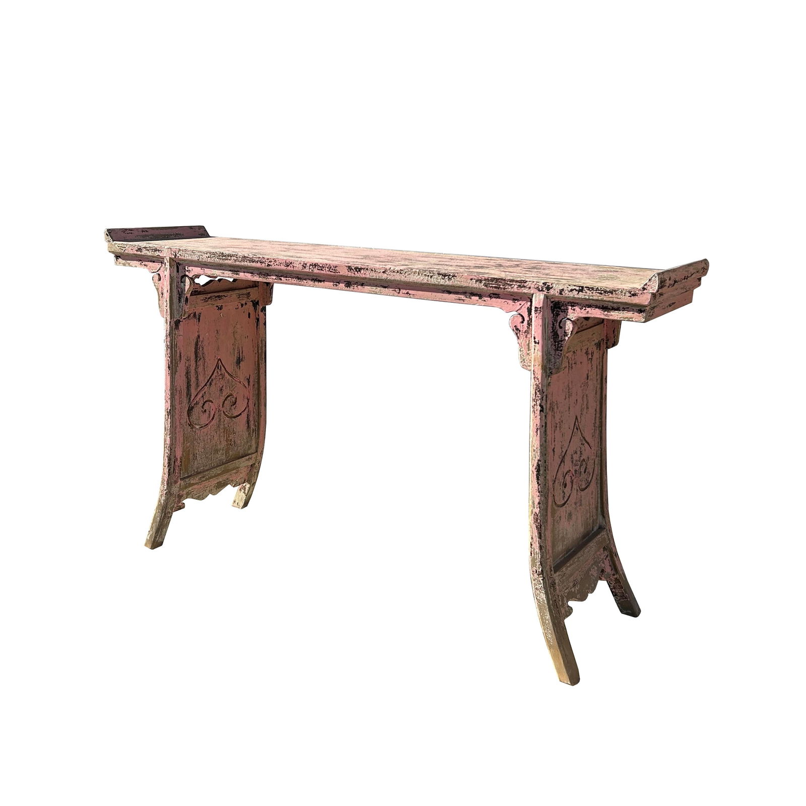 Vintage Chinese Distressed Pink Flare Legs Console Altar Table - 2