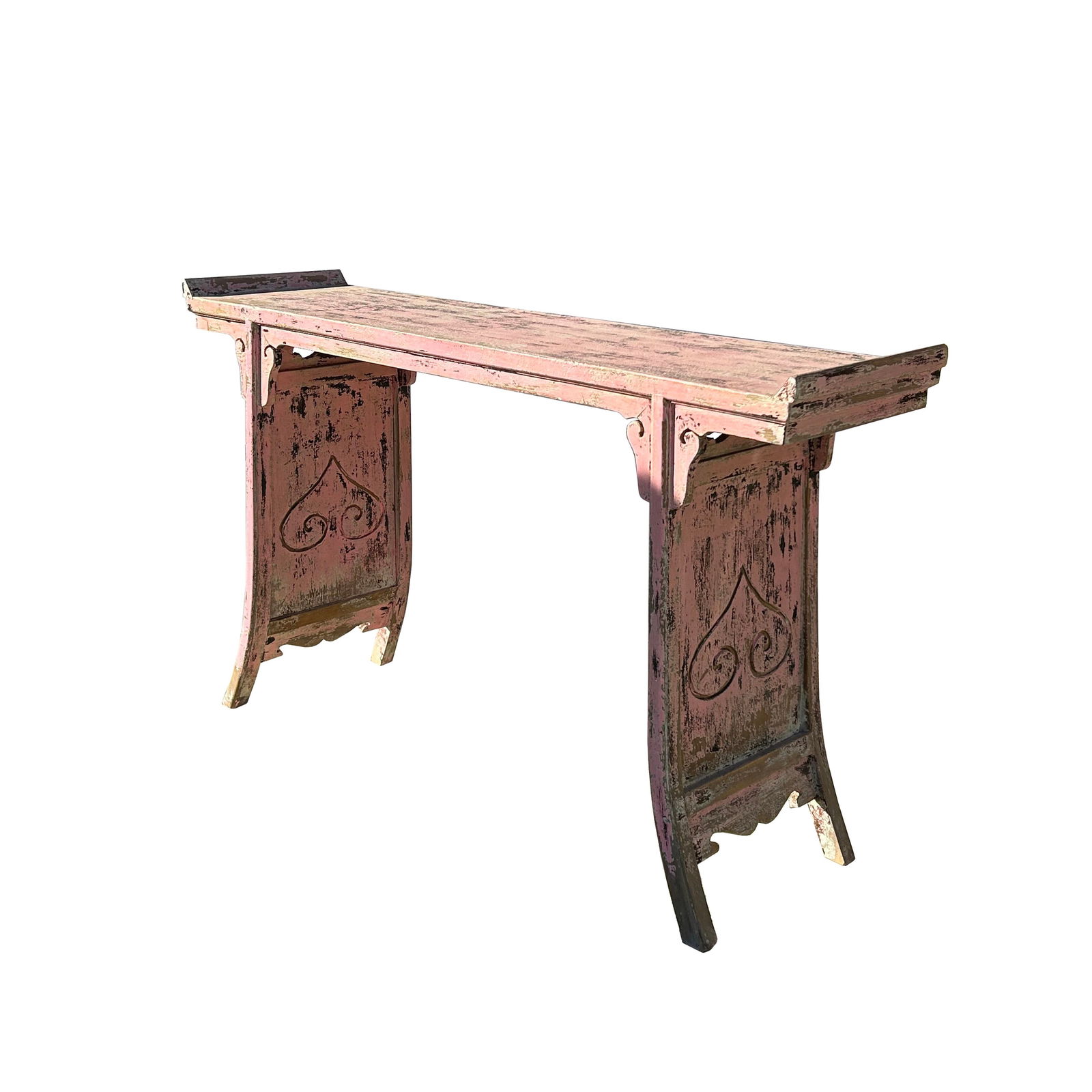 Vintage Chinese Distressed Pink Flare Legs Console Altar Table - 3