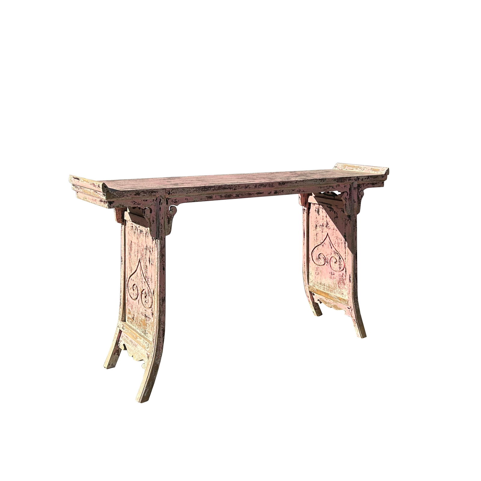 Vintage Chinese Distressed Pink Flare Legs Console Altar Table - 4