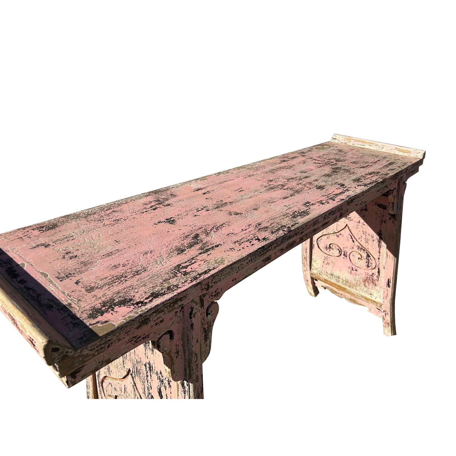 Vintage Chinese Distressed Pink Flare Legs Console Altar Table - 5