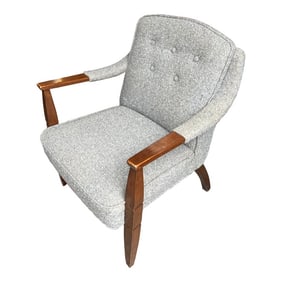 1970s Mid-Century Wooden Chair With Gray Cushioning