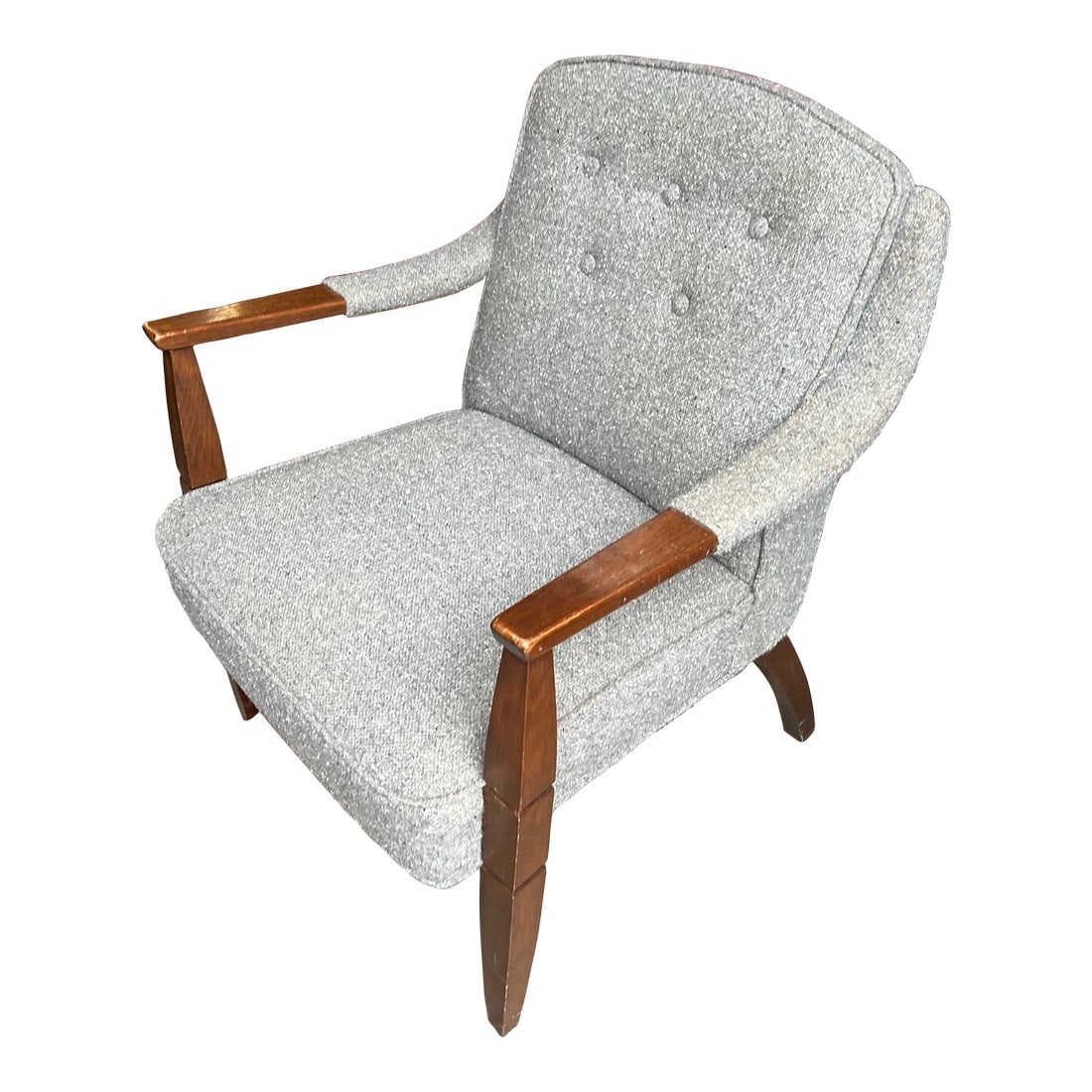 1970s Mid-Century Wooden Chair With Gray Cushioning (1 of 7)