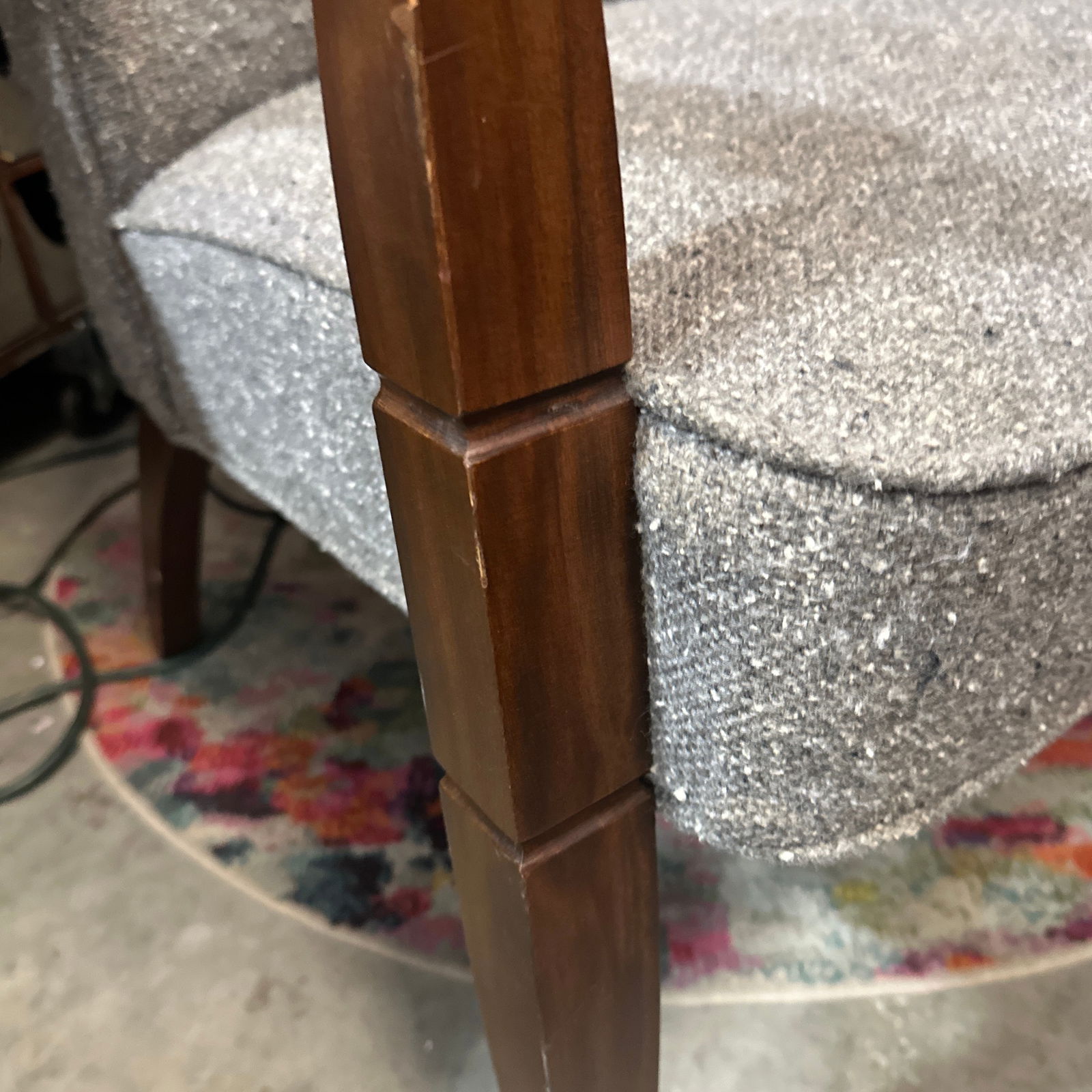 1970s Mid-Century Wooden Chair With Gray Cushioning - 4