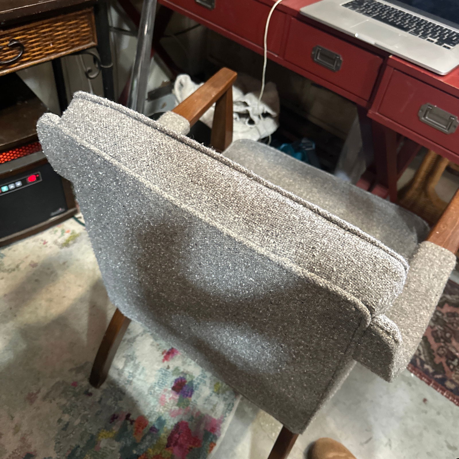 1970s Mid-Century Wooden Chair With Gray Cushioning - 7