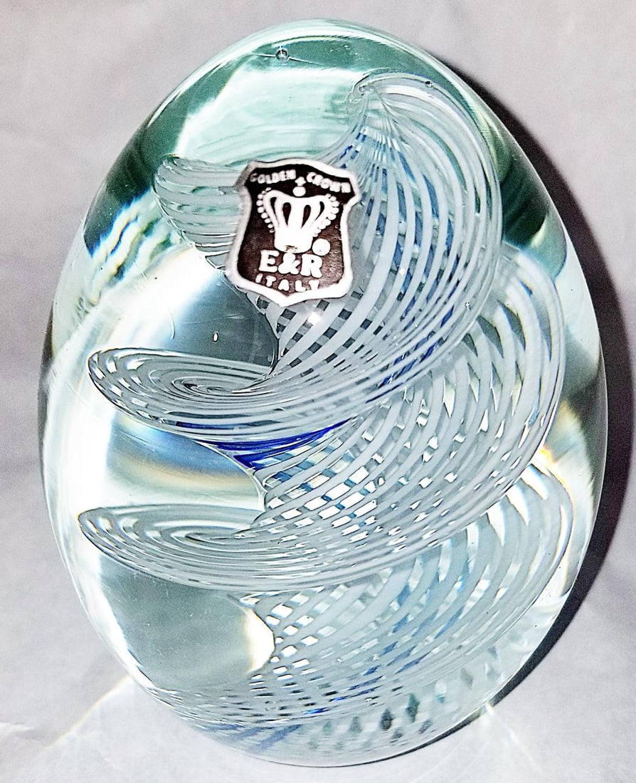 1970s Blown Glass Egg Paperweight E&r Italy - 2