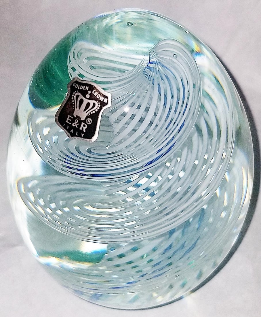 1970s Blown Glass Egg Paperweight E&r Italy - 5