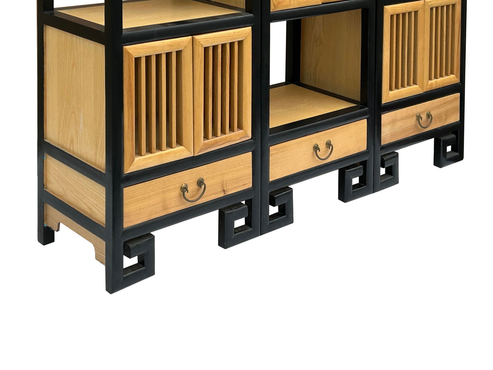 Set of 3 Black Tan Shutter Doors Display Cabinet Bookcase Room Divider - 10