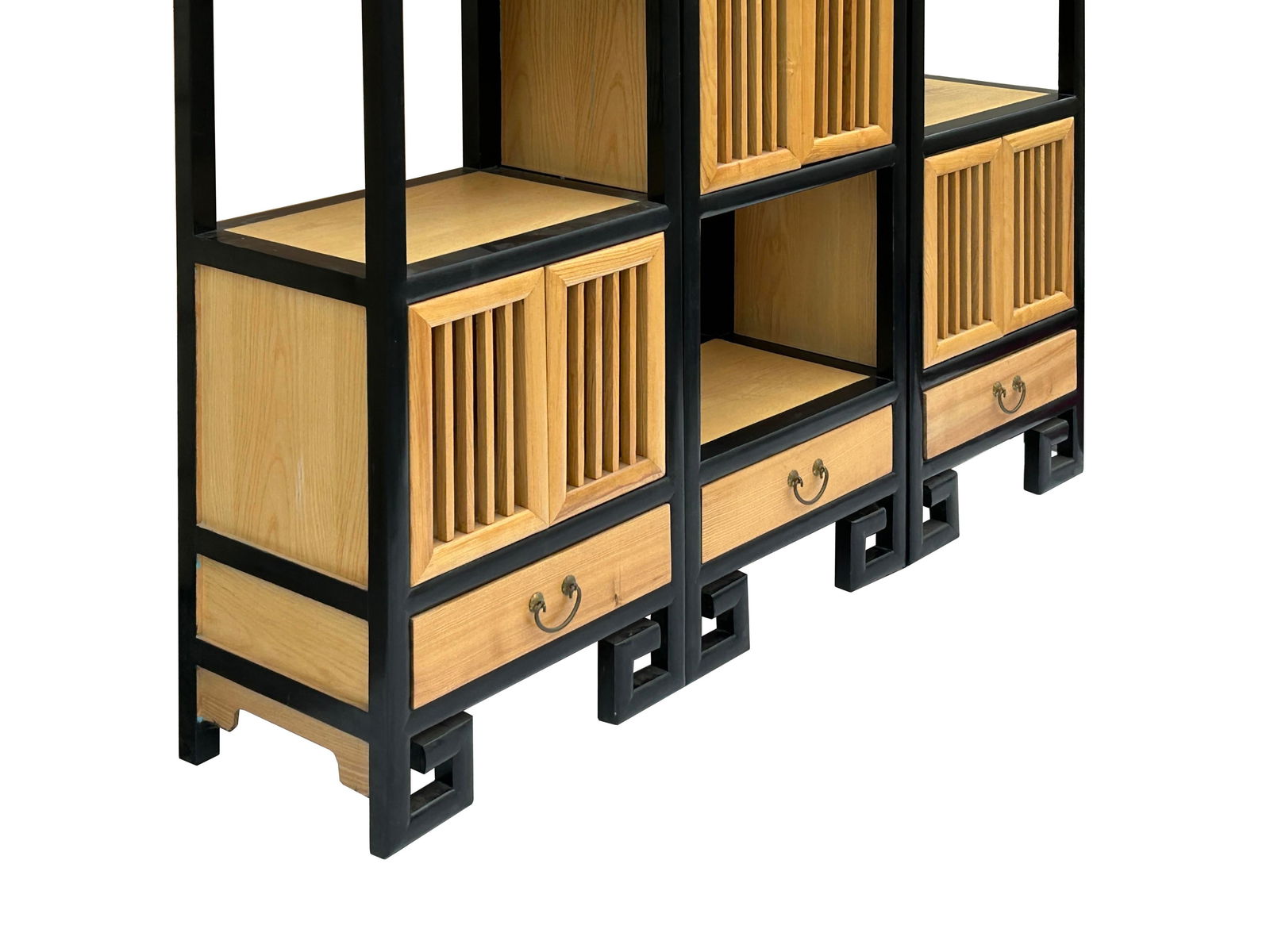 Set of 3 Black Tan Shutter Doors Display Cabinet Bookcase Room Divider - 11