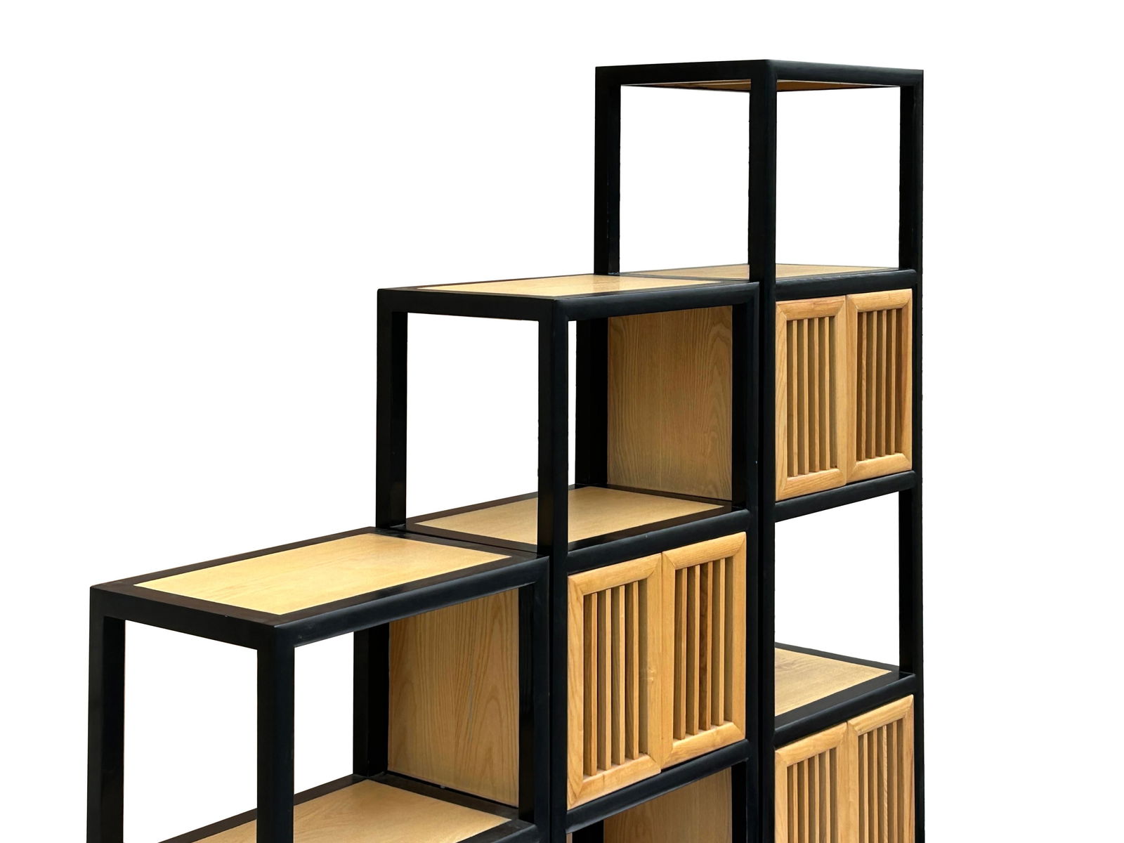 Set of 3 Black Tan Shutter Doors Display Cabinet Bookcase Room Divider - 3