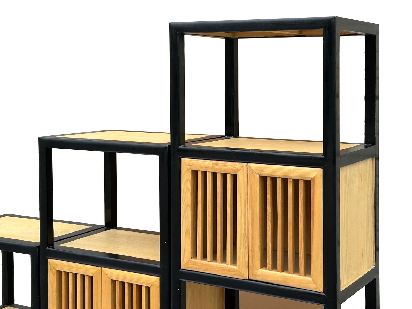 Set of 3 Black Tan Shutter Doors Display Cabinet Bookcase Room Divider - 5