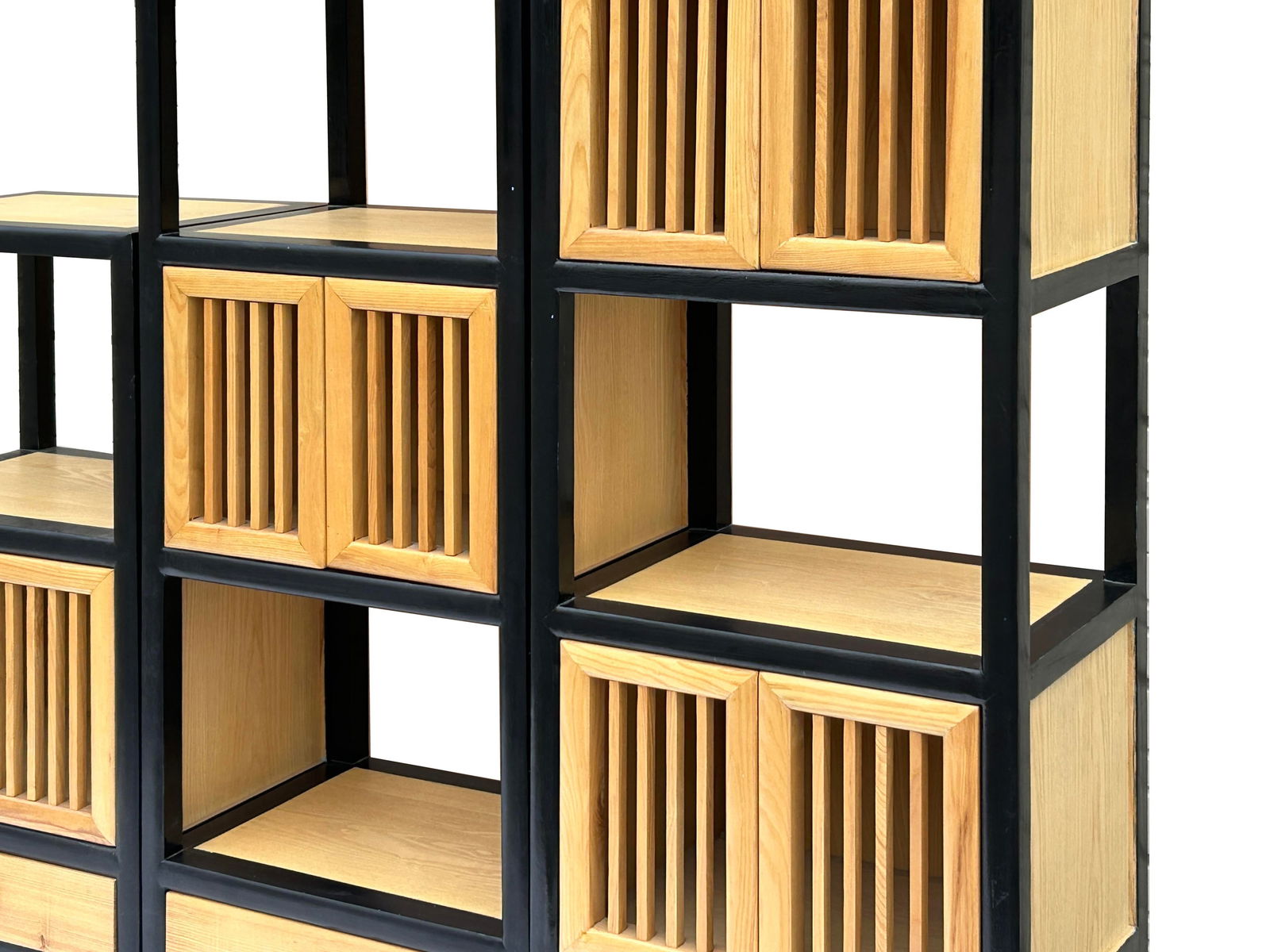 Set of 3 Black Tan Shutter Doors Display Cabinet Bookcase Room Divider - 6