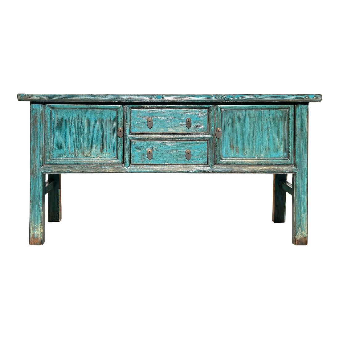 Vintage Chinese Distressed Turquoise Blue Foyer Narrow Side Console Table (1 of 6)