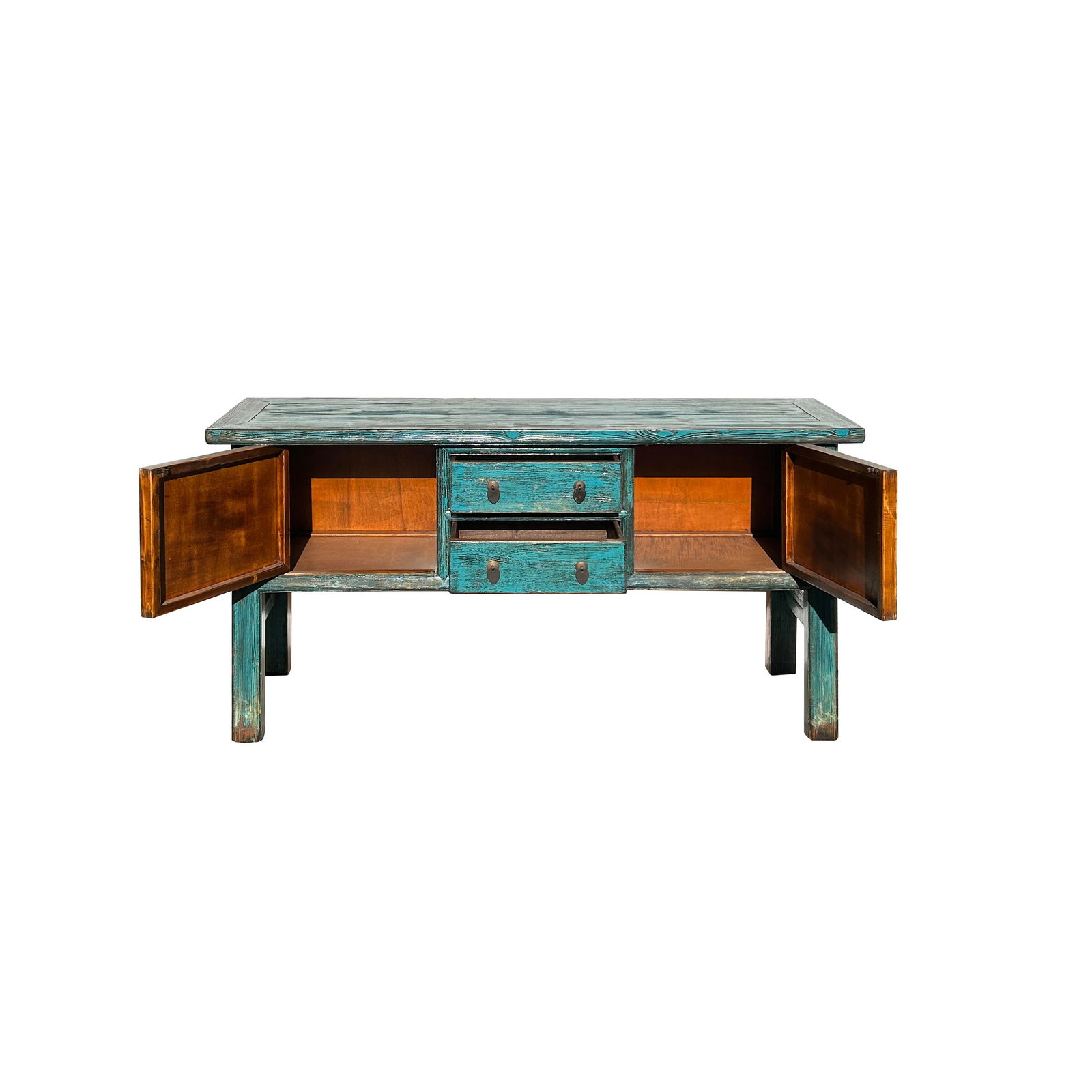 Vintage Chinese Distressed Turquoise Blue Foyer Narrow Side Console Table - 2