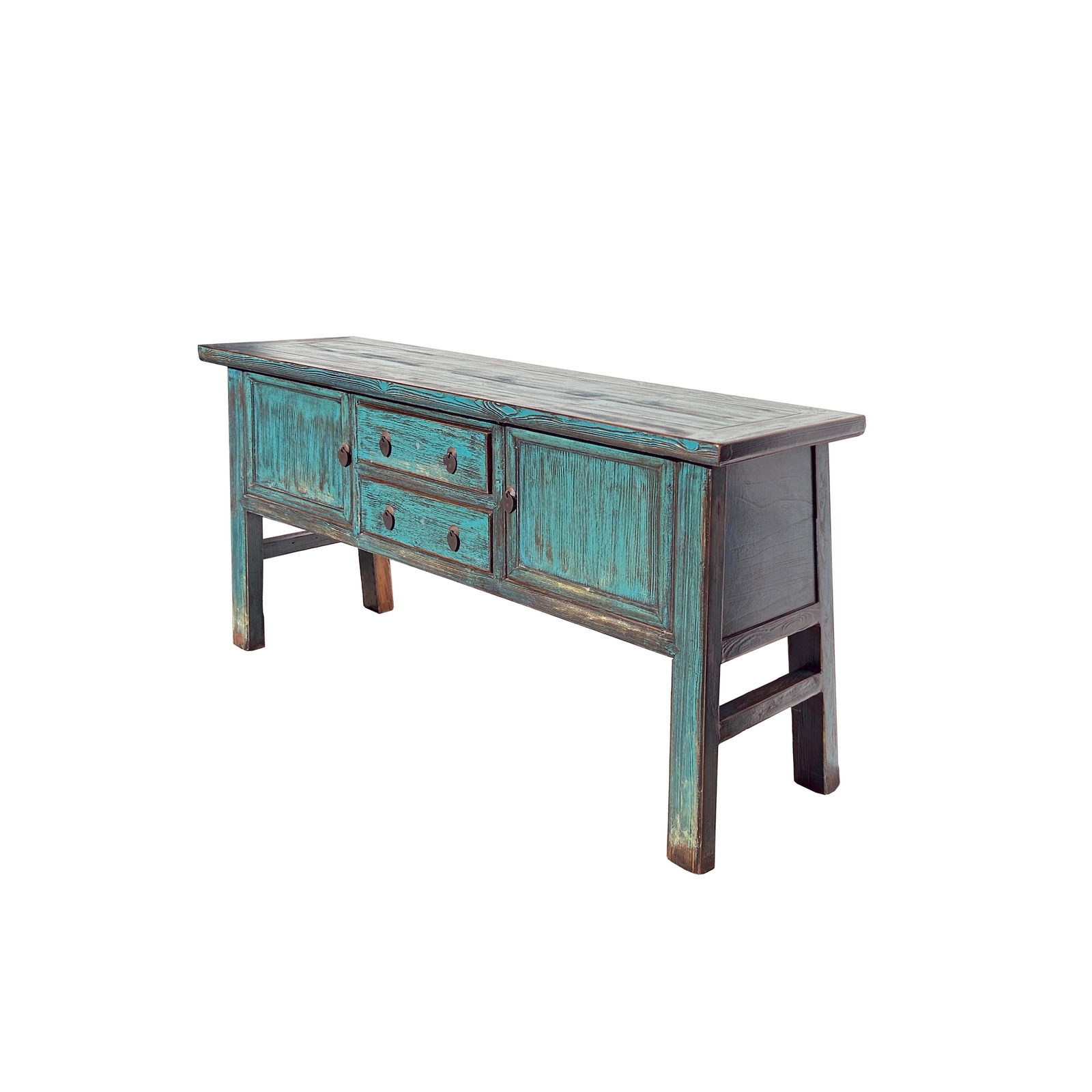 Vintage Chinese Distressed Turquoise Blue Foyer Narrow Side Console Table - 3