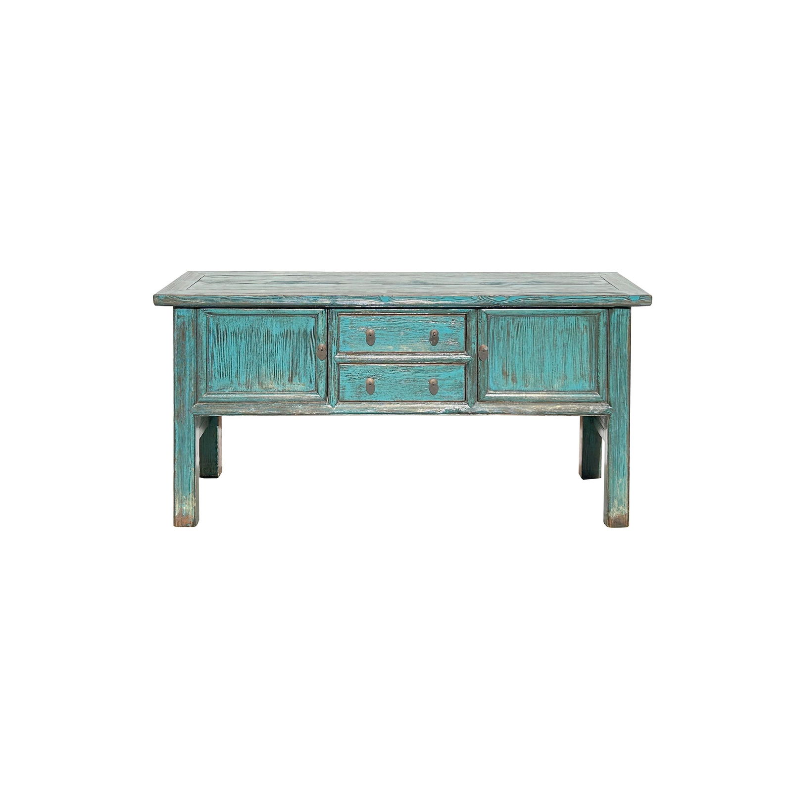 Vintage Chinese Distressed Turquoise Blue Foyer Narrow Side Console Table - 4