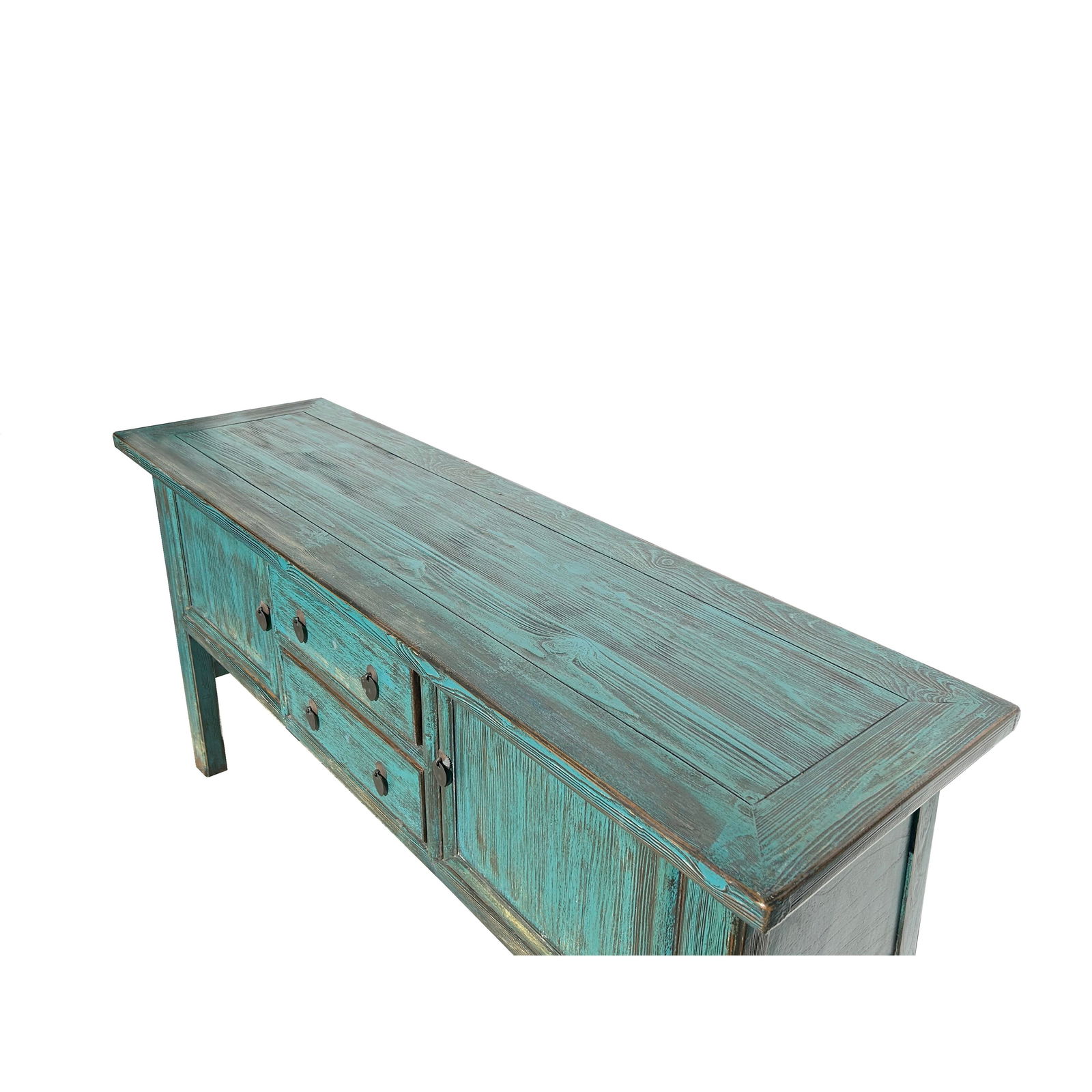 Vintage Chinese Distressed Turquoise Blue Foyer Narrow Side Console Table - 5