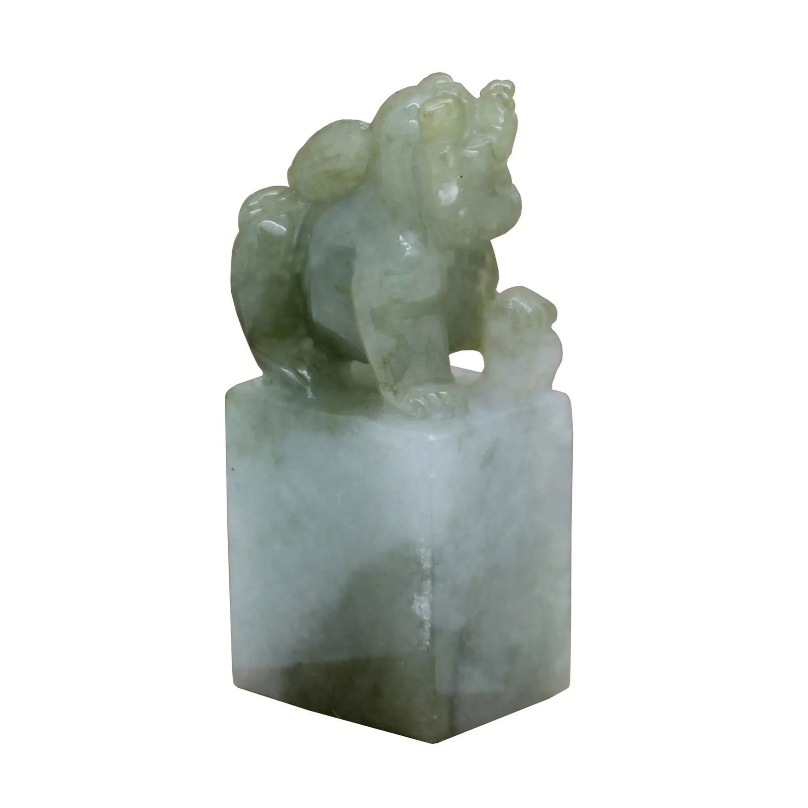 Natural Jade Detail Carved Chinese Table Top Foo Dog Statue - 3