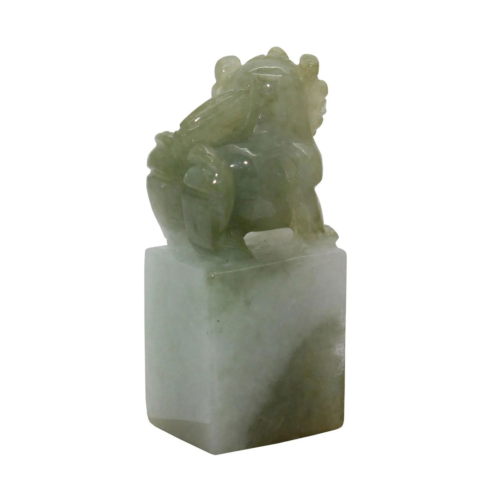 Natural Jade Detail Carved Chinese Table Top Foo Dog Statue - 4