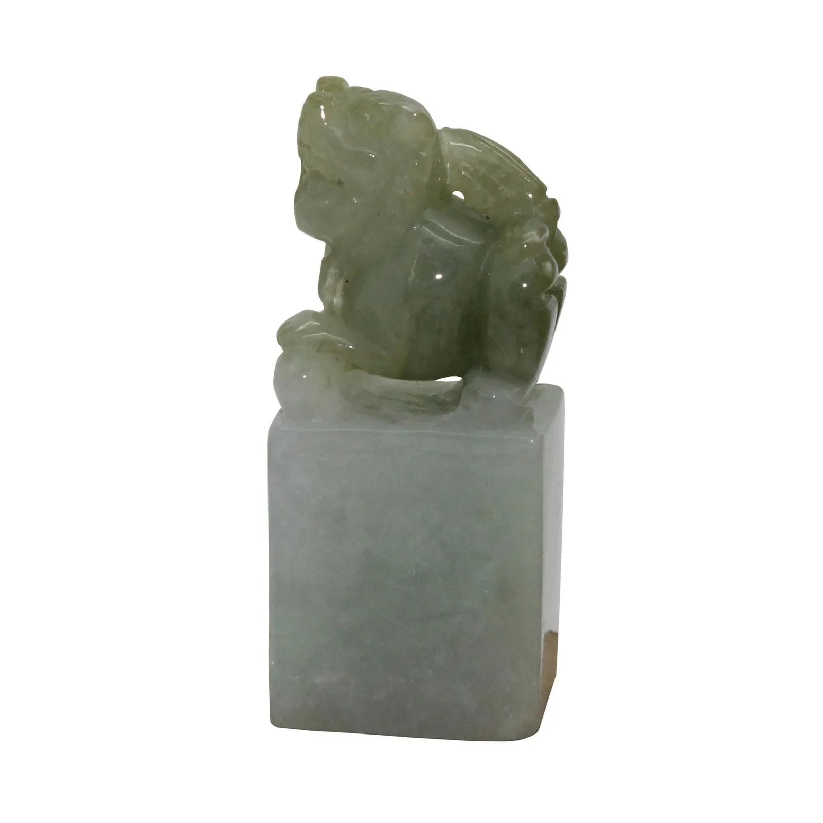 Natural Jade Detail Carved Chinese Table Top Foo Dog Statue - 5