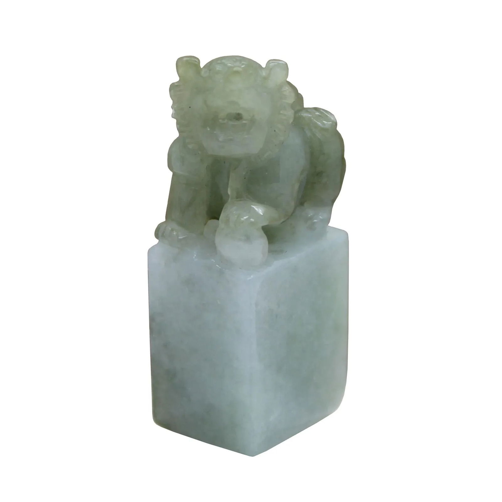 Natural Jade Detail Carved Chinese Table Top Foo Dog Statue - 6