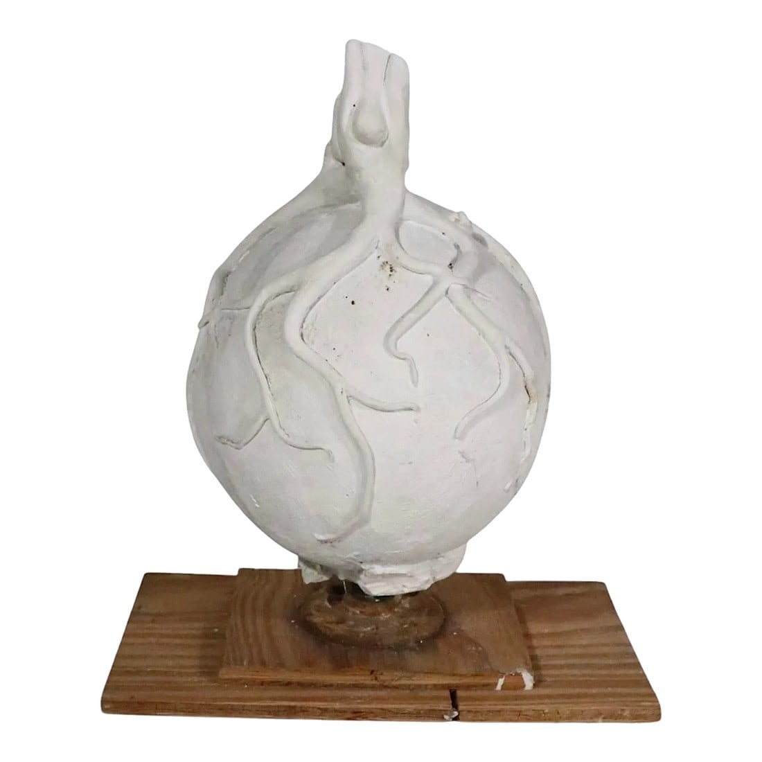 Odd Plaster Artist Model Mold: Odd artist model, or possibly plaster mold. The form suggests roots growing around a ball form globe. This intriguing sculptural objet d'art is unique and beautiful as a stand alone decorative piece.