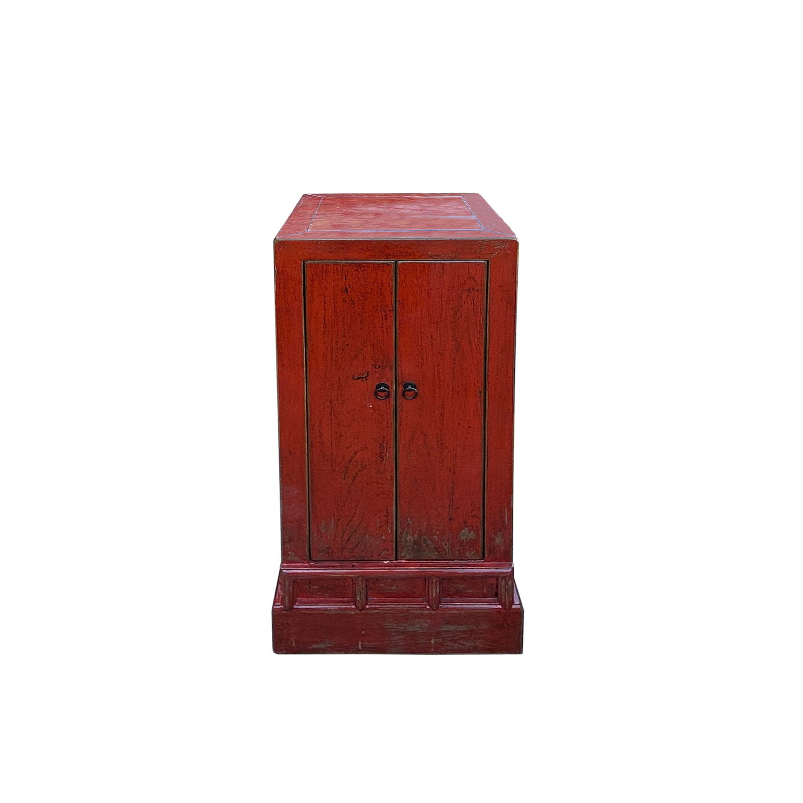 Distressed Orange Red Color Slim End Table Nightstand Cabinet - 2