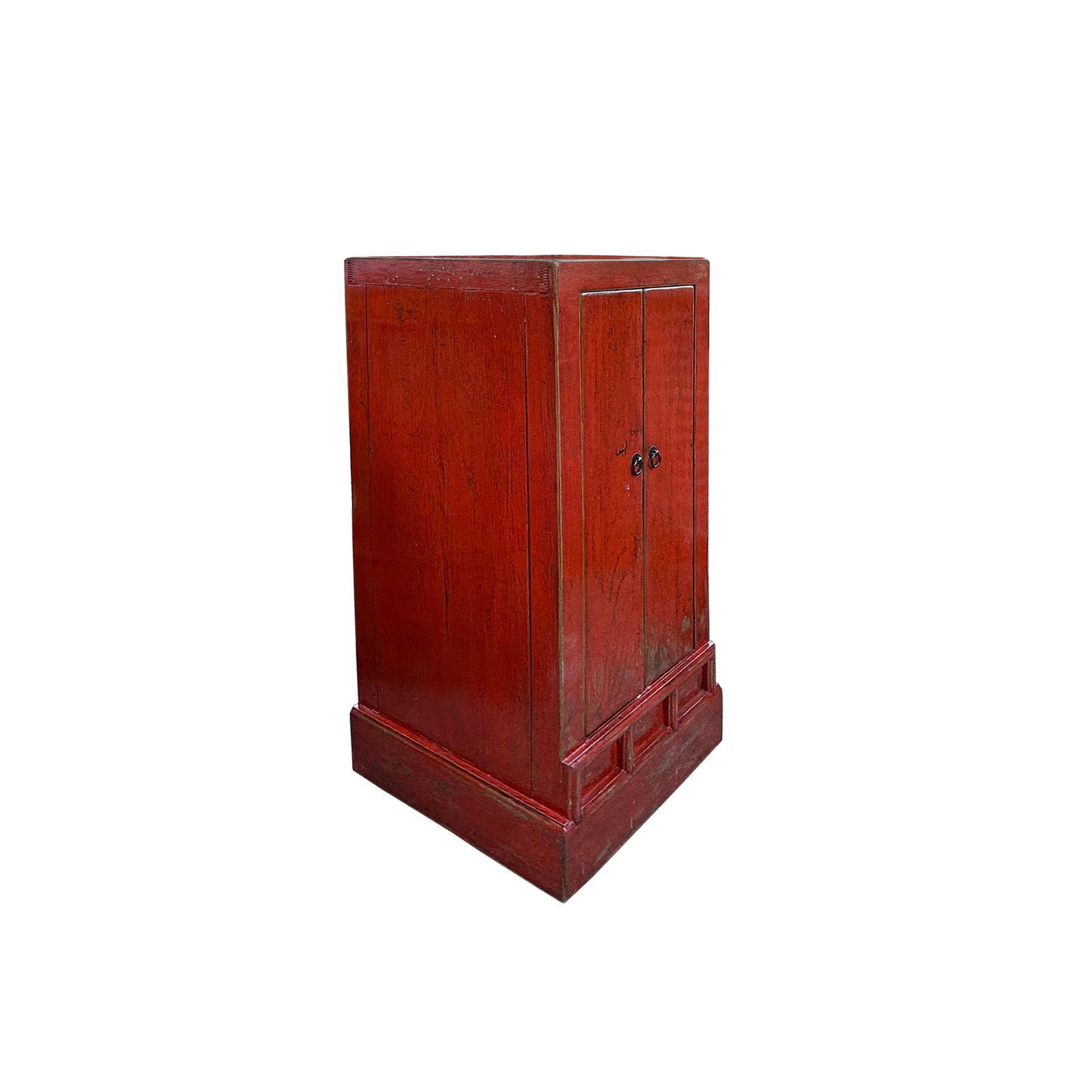 Distressed Orange Red Color Slim End Table Nightstand Cabinet - 4