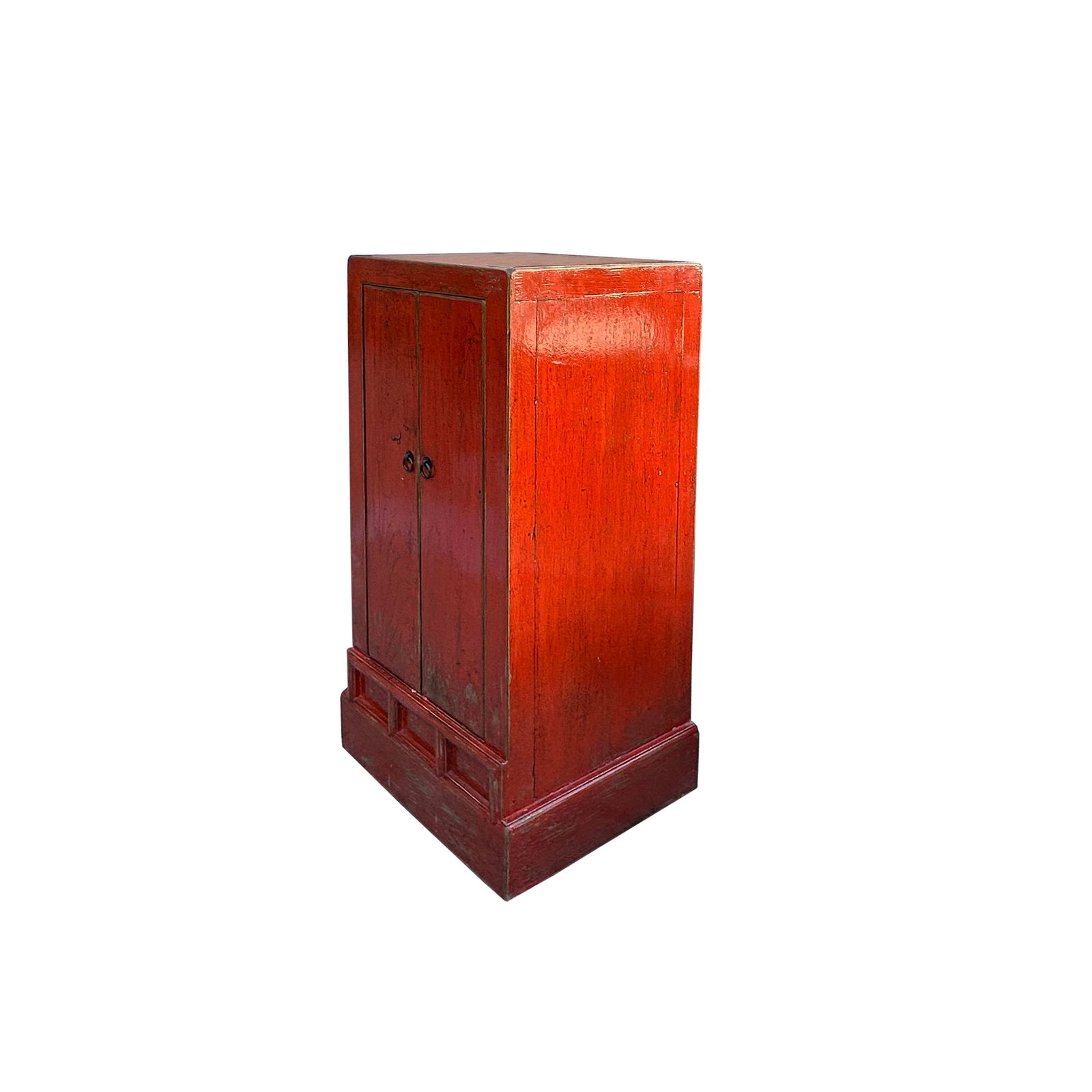 Distressed Orange Red Color Slim End Table Nightstand Cabinet - 5
