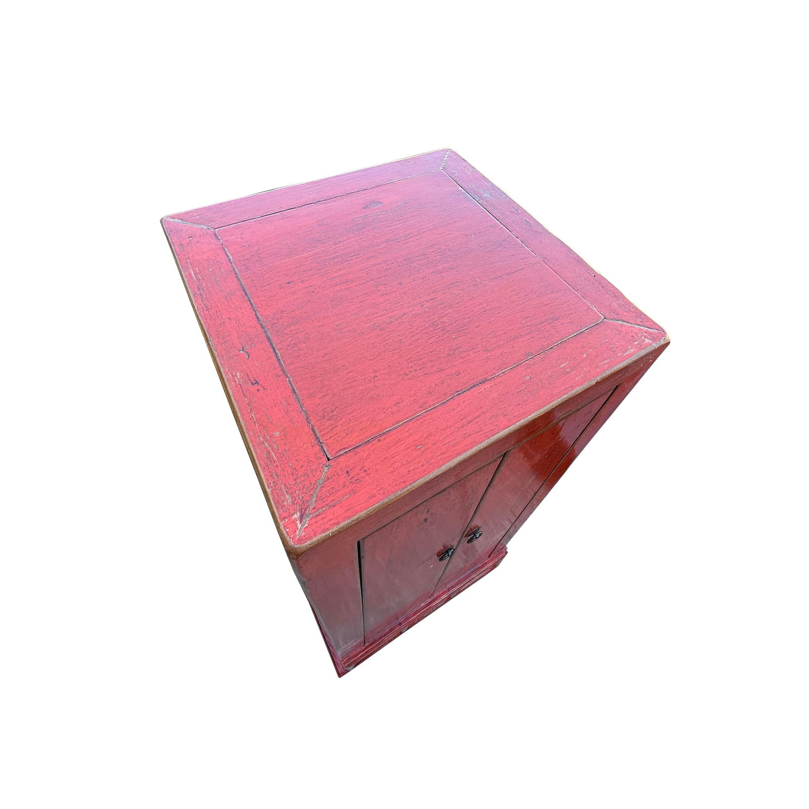 Distressed Orange Red Color Slim End Table Nightstand Cabinet - 6