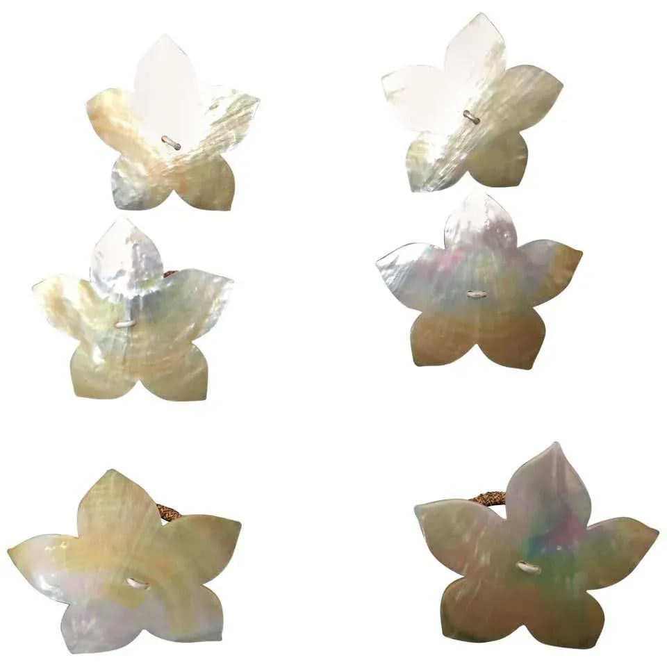 Handcrafted Napkin Rings in Natural Capiz Pearl Shell Flower Star Shape - Set of 6 - 11