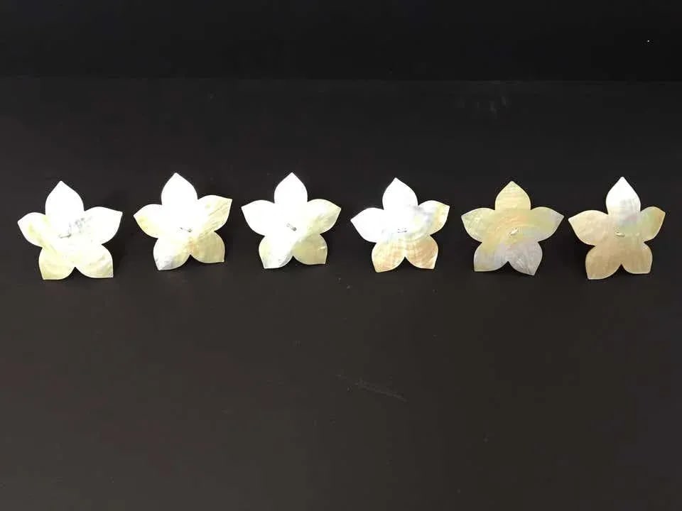 Handcrafted Napkin Rings in Natural Capiz Pearl Shell Flower Star Shape - Set of 6 - 3