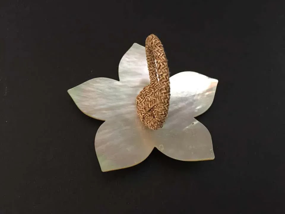 Handcrafted Napkin Rings in Natural Capiz Pearl Shell Flower Star Shape - Set of 6 - 7