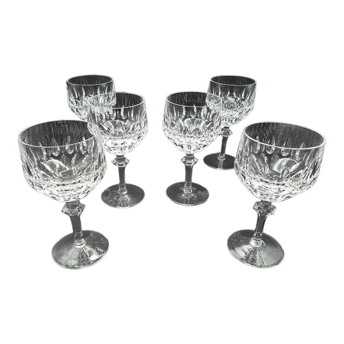 Vintage 1960s Set of 6 Patrizia by Nachtmann Bavarian Wine Water Cut Crystal Goblets Glasses: This marvelous set of 6 vintage 1960s water or wine goblets are created in gorgeous cut crystal, in the Patrizia pattern by Nachtmann and were made in Germany. These beautiful goblets have vertical