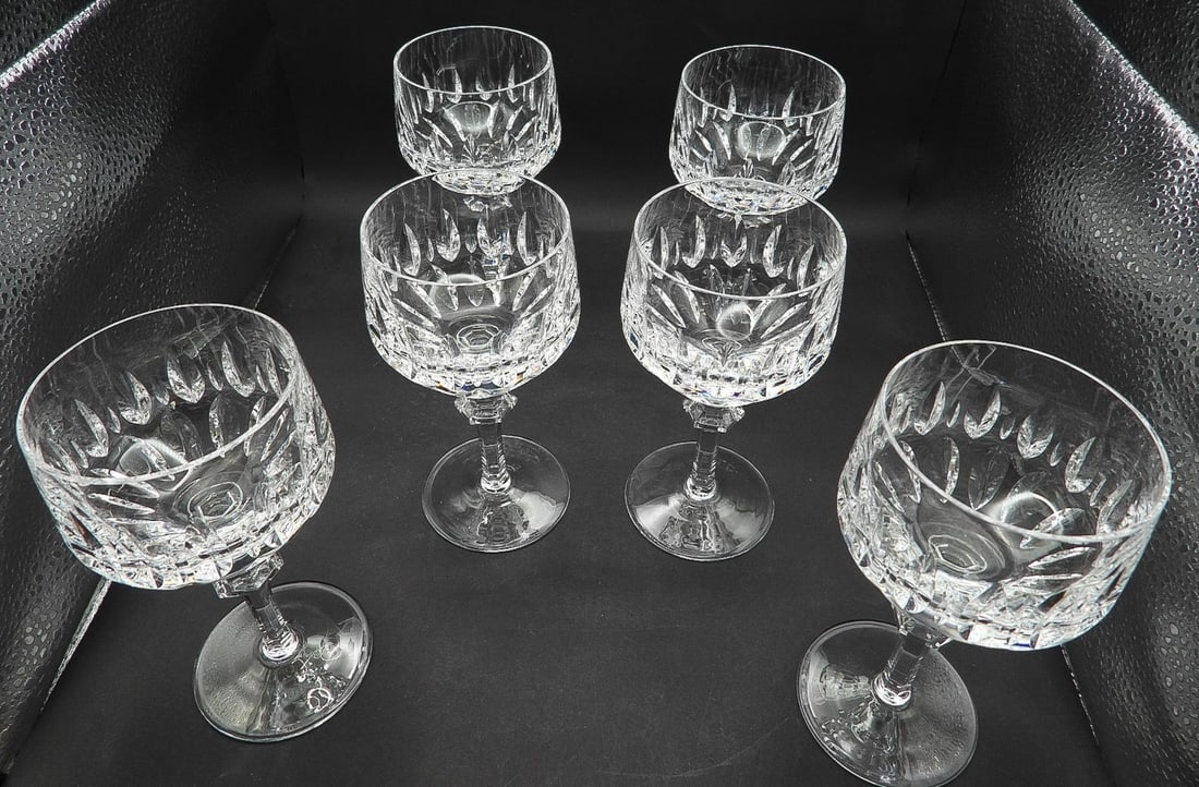 Vintage 1960s Set of 6 Patrizia by Nachtmann Bavarian Wine Water Cut Crystal Goblets Glasses - 3